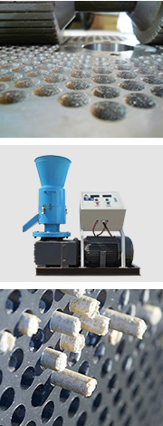 原料通過高溫（wēn）,在壓輥和（hé）模盤的擠壓下,通過（guò）模盤上的孔,優質成型的顆（kē）粒從出料鬥滾動而出