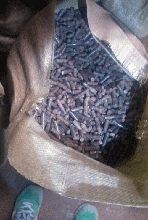 客戶加(jiā)工好的成品木屑顆粒機